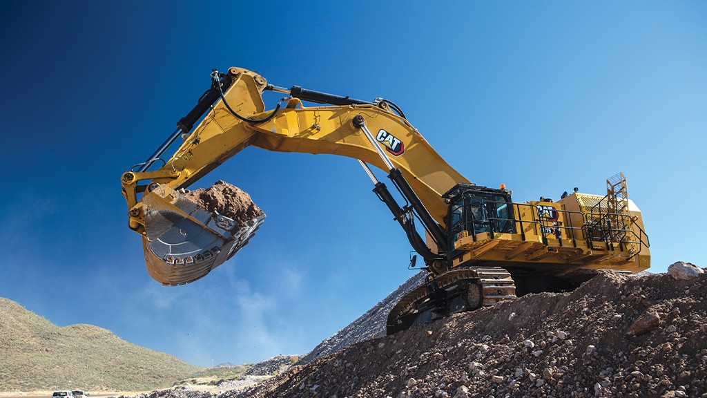A large hydraulic mining shovel on an outdoor site