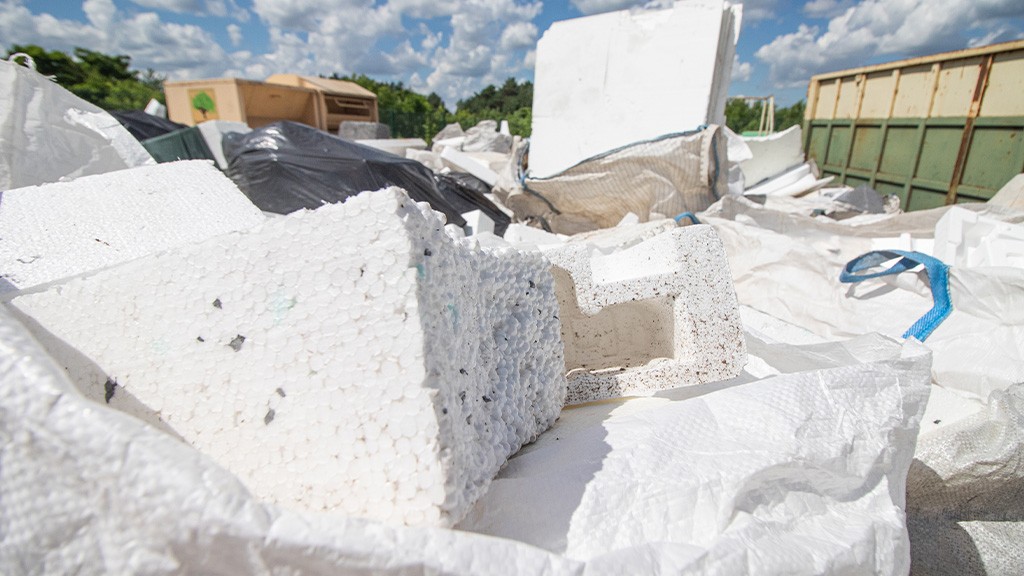 Piles of expanded polystyrene in a yard Piles of expanded polystyrene in a yard