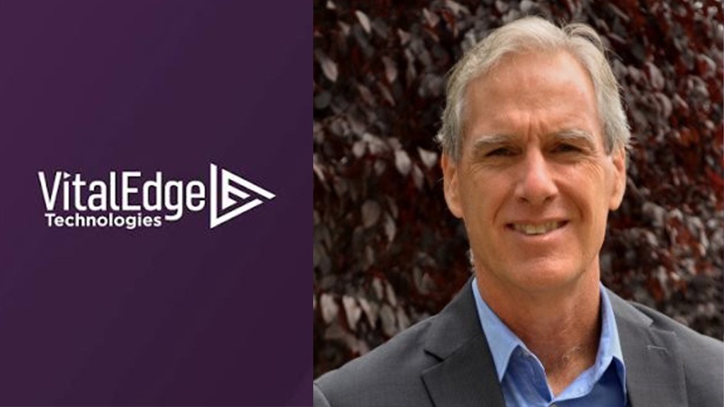 A split image of a headshot of a man with the VitalEdge Technologies logo