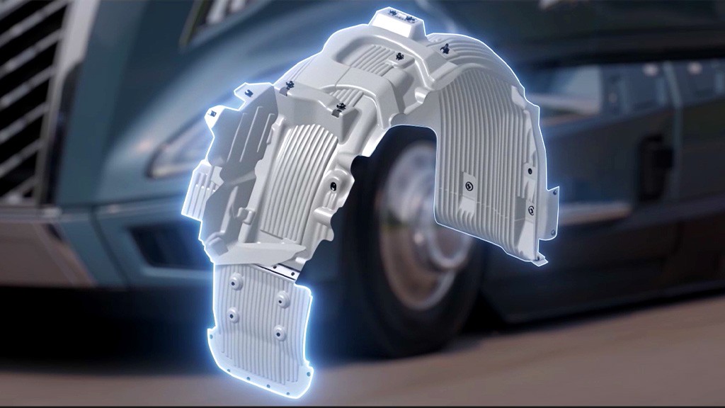 A plastic wheel well component