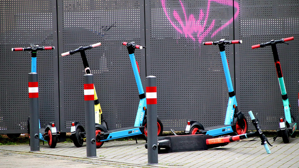 A line of electric scooters A line of electric scooters