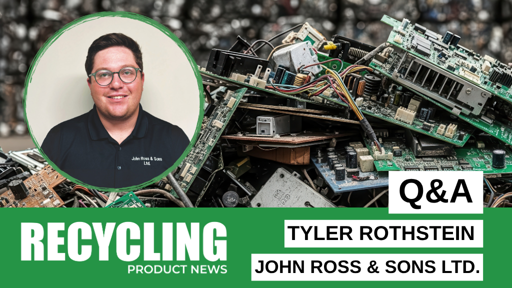 A man's headshot imposed over a photo of electronic scrap A man's headshot imposed over a photo of electronic scrap