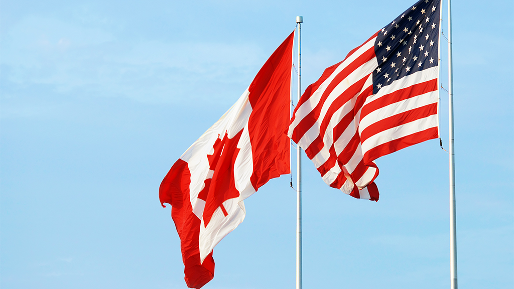 American and Canadian flags