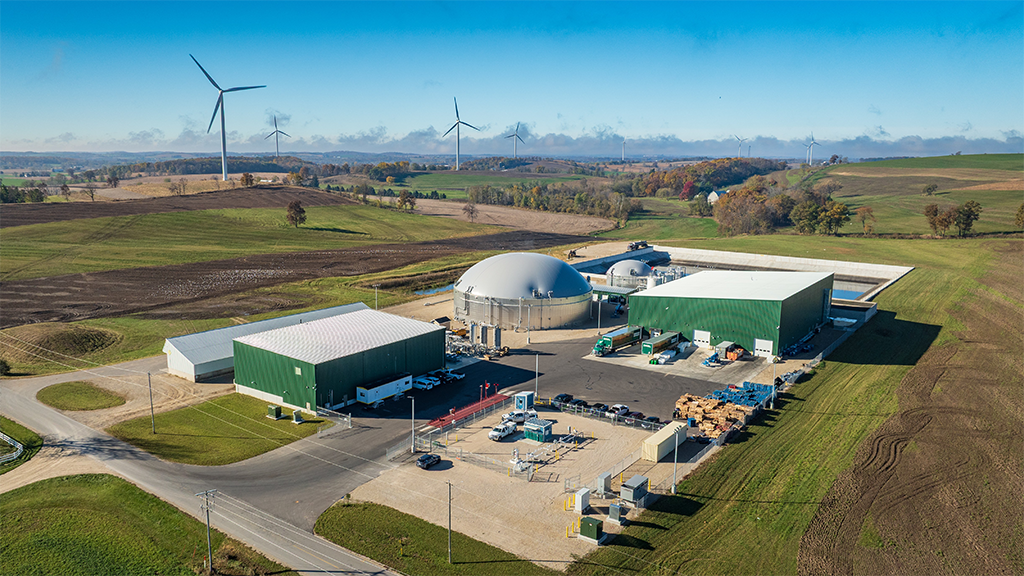 An aerial view of a large anaerobic digester An aerial view of a large anaerobic digester