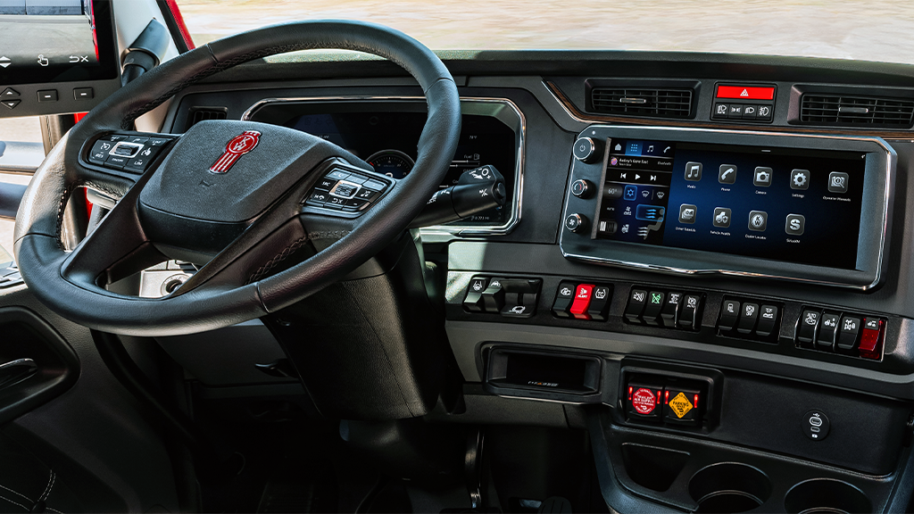 The interior of a Class 8 truck cabin