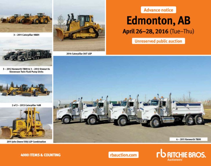 Big crowds expected for Ritchie Bros.' April equipment auction in Edmonton