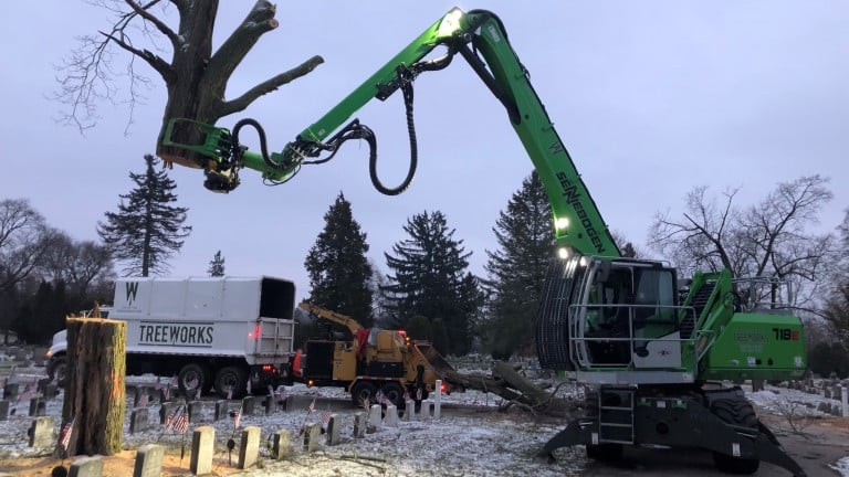 Sennebogen material handler crushes workload for tree removal company