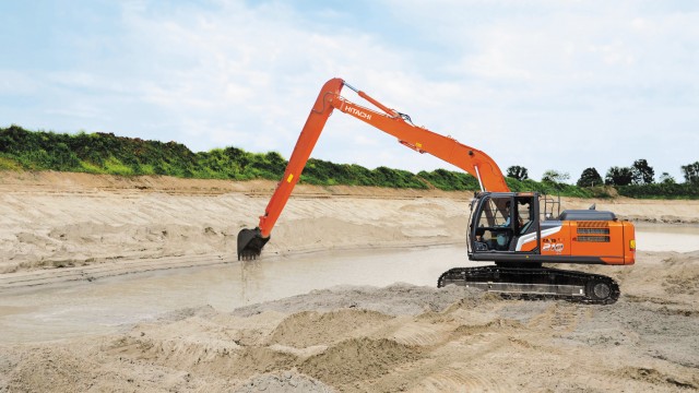 Hitachi super-long front excavator provides over 50 feet of reach