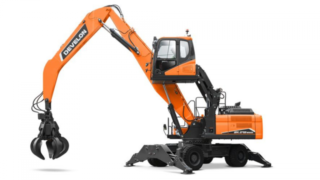 DEVELON material handler offers extended reach and elevated cab for recycling operations