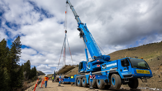 Three Liebherr LTM mobile cranes support bridge demolition in Yellowstone’s rugged wilderness